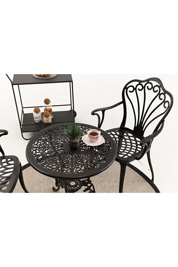 Black Döküm Balçe Balkon Bistro Set